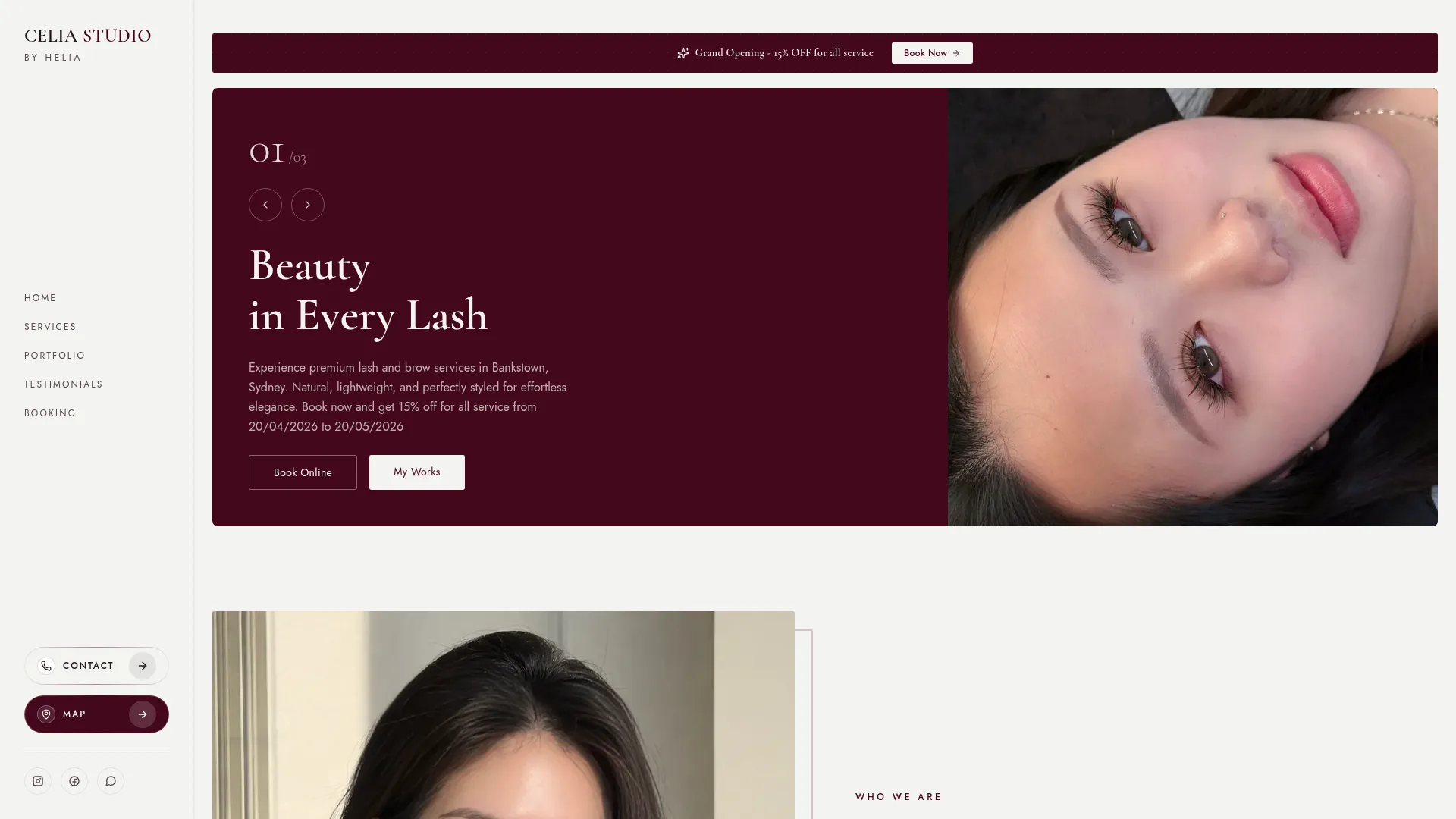 Celia Studio booking website for lash and brow services in Bankstown